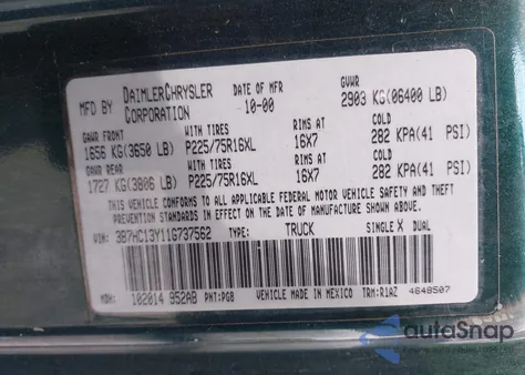 2001 Dodge Ram 1500 St from USA, damaged, VIN 3B7HC13Y11G737562